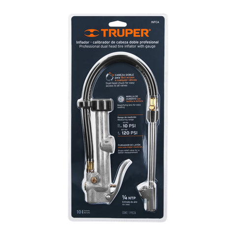 Inflador calibrador, cabeza doble, prof. 1/4' NPT, TRUPER | INFCA | 19028