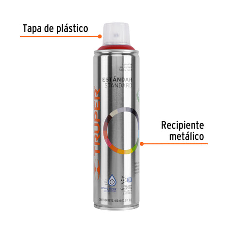 Pintura en aerosol, rojo, bote esbelto, 400 ml, Truper | PA-RO | 19040