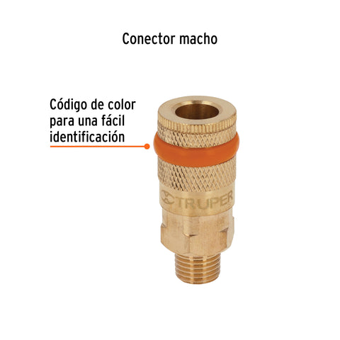 Cople rápido de latón, macho, cuerda 1/4' NPT, TRUPER | COPLE-MA-1/4 | 19085