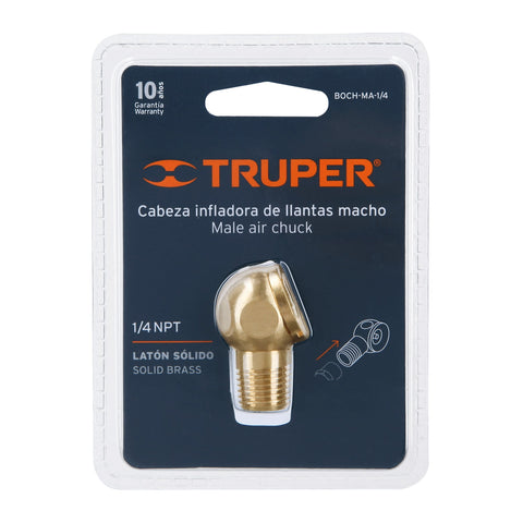 Cabeza infladora de llantas, macho, cuerda 1/4' NPT, TRUPER | BOCH-MA-1/4 | 19087