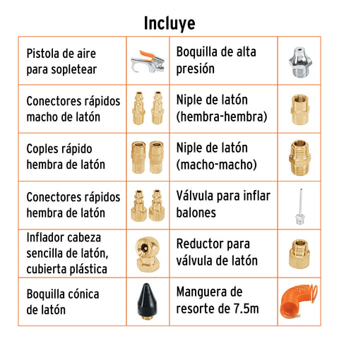 Juego de 15 accesorios neumáticos, cuerda 1/4' NPT, TRUPER | JAN-15 | 19094