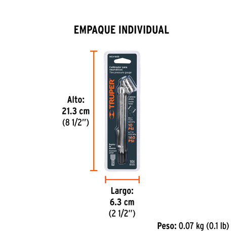 Calibrador de presión 160 psi cabeza doble, Truper | MEA-160D | 19100