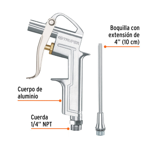 Pistola de aluminio para sopletear, boquilla ext 4',TRUPER | PISO-695 | 19235