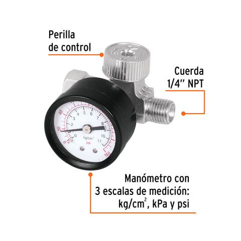 Regulador de aire con manómetro, cuerda 1/4' NPT, TRUPER | REGU-1/4 | 19239