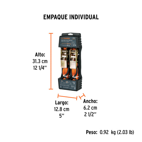 Juego de 2 sujetadores con matraca carga máxima 675 kg | SU-675R | 19281