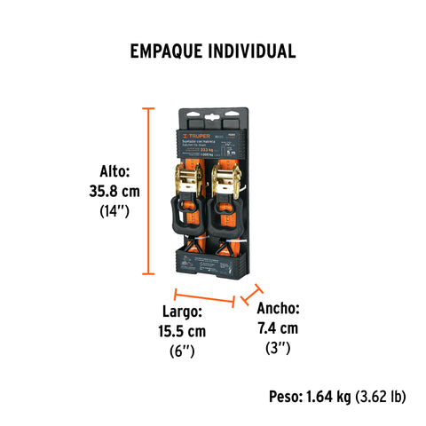 Juego de 2 sujetadores con matraca carga máxima 1000 kg | SU-1000C | 19285