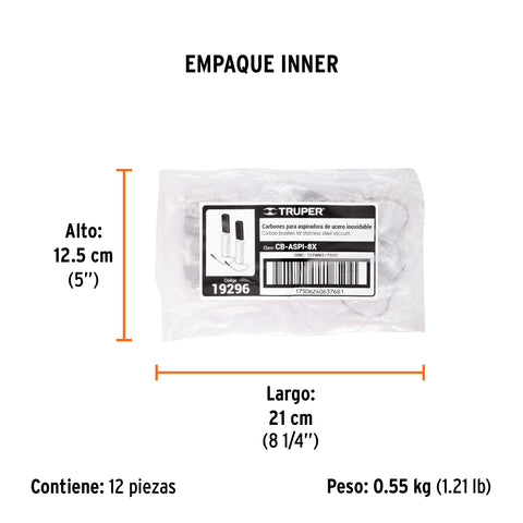 Bolsa con 2 carbones de repuesto para ASPI-08X, TRUPER | CB-ASPI-8X | 19296