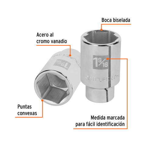 Dado largo de 1-9/16', 6 puntas, cuadro 3/4', Truper | D-3450-HL | 19348