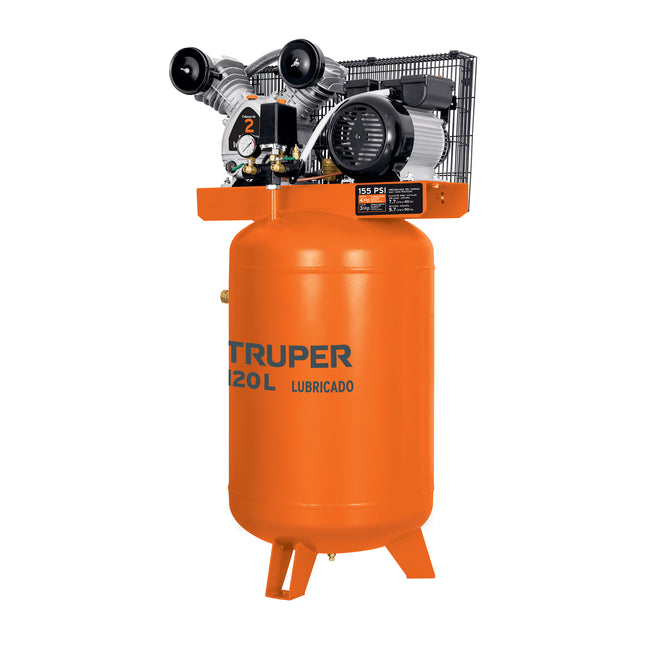 Compresor lubricado, de banda, 120L, 4HP, vert, 220V, TRUPER (COMP-120LV)