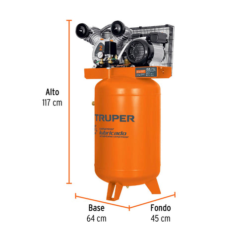 Compresor lubricado, de banda, 120L, 4HP, vert, 220V, TRUPER | COMP-120LV | 19358