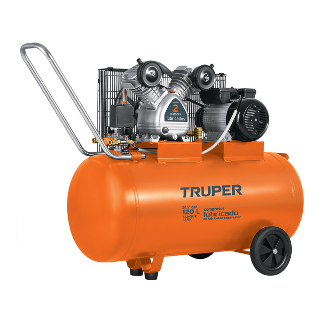 Compresor lubricado, de banda, 120L,4HP, hor, 220V, TRUPER (COMP-120LH)