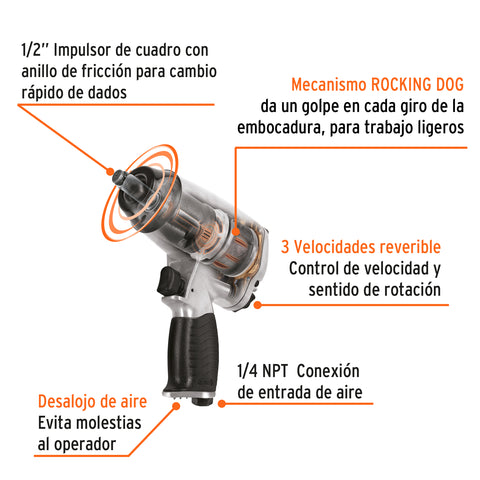Kit de llave (pistola) de impacto 1/2', estuche plástico | TPN-731EK | 19372