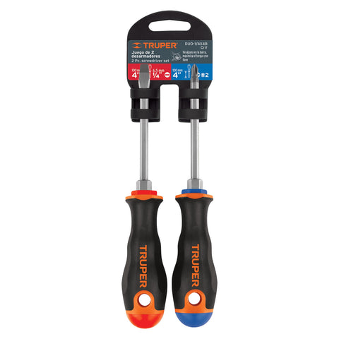 Dúo de desarmadores 1/4' x 4' mango Comfort Grip, Truper | DUO-1/4X4B | 19622