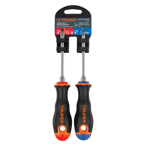 Dúo de desarmadores 3/16' x 4' mango Comfort Grip, Truper | DUO-3/16X4B | 19623
