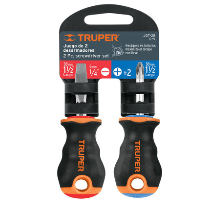 Dúo de desarmadores 1/4' x 1-1/2' mango Comfort Grip, Truper | JDT-2B | 19624