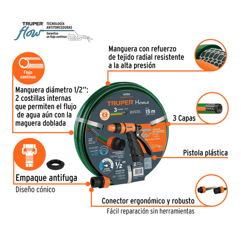 Combo manguera MAN-15X1/2RE y pistola de riego PR-401 | MAN15RE-PR401 | 19750