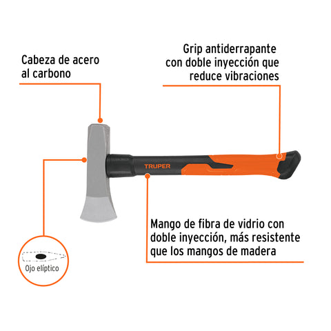 Hacha para rajar madera 3 lb, mango fibra de vidrio 16' | TJ-3H | 19796