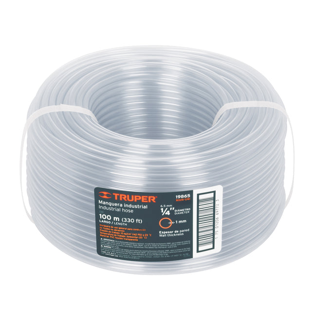 Metro de manguera 1/4' industrial en rollo de 100 m, Truper (MAN-1/4I)