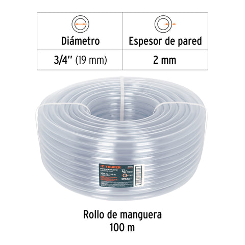 Metro de manguera 3/4' industrial en rollo de 100 m, Truper | MAN-3/4I | 19870