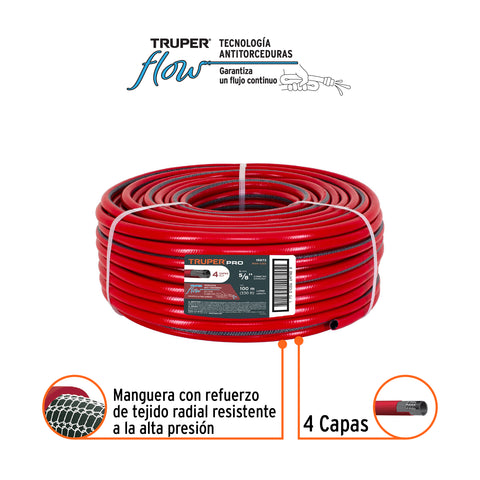 Metro de manguera 5/8' 4 capas en rollo de 100 m, Truper | MAN-5/8X | 19873