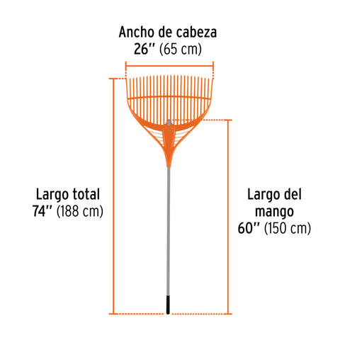 Escoba plástica p/jardín, flex. 26 dientes, mango acero 54' | EP-26X | 19881