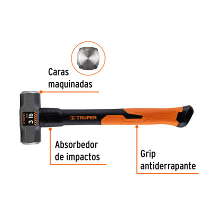 Marro octagonal 3 lb, mango de fibra de vidrio 14', Truper | MD-3F | 19883