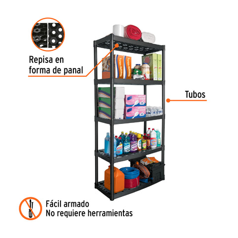 Estante plástico uso rudo 5 rep/cap. 70 Kg, 185x43x91,TRUPER | EST-5 | 19943