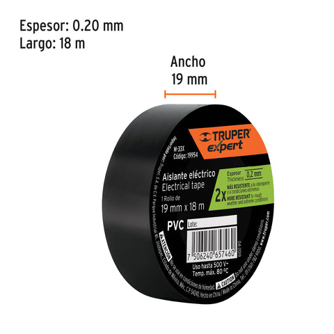 Cinta de aislar 19mm x 18m Truper Expert | M-33X | 19954