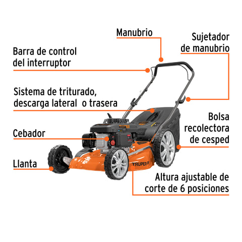 Podadora con motor a gasolina de 5 HP, 20' de corte, Truper | P-520 | 19967