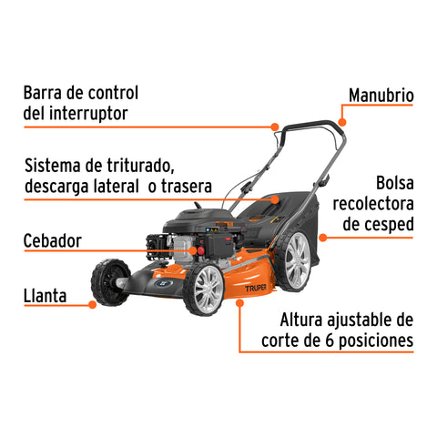 Podadora con motor a gasolina de 6 HP, 22' de corte, Truper | P-622 | 19968