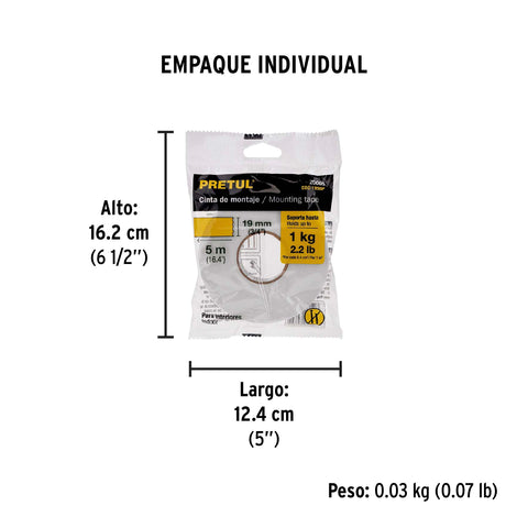 Cinta doble cara de 19 mm x 5 m Pretul | CDC-1950P | 20005