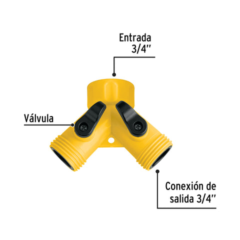 Conector 'Y' 3/4' plástico para manguera, Pretul | AD-2P | 20050