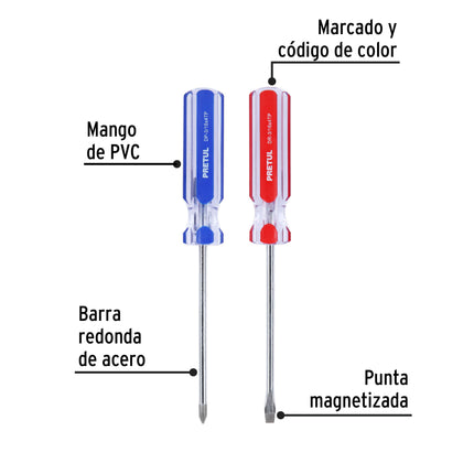Dúo de desarmadores 3/16 x 4' mango de PVC, Pretul | DUO-3/16X4TP | 20211