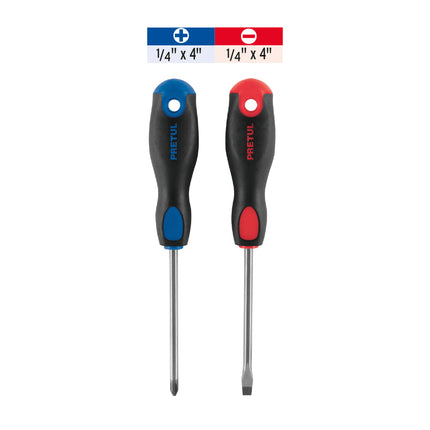 Dúo de desarmadores 1/4' x 4' mango Comfort Grip, Pretul | DUO-1/4X4BP | 20215