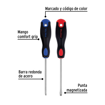 Dúo de desarmadores 3/16' x 4' mango Comfort Grip, Pretul | DUO-3/16X4BP | 20216