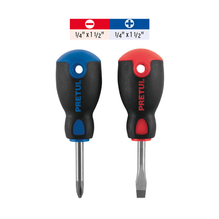 Dúo de desarmadores 1/4' x 1-1/2' mango Comfort Grip, Pretul | JDT-2BP | 20217