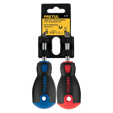 Dúo de desarmadores 1/4' x 1-1/2' mango Comfort Grip, Pretul | JDT-2BP | 20217