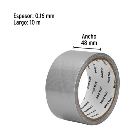Cinta para ducto 10m x 48mm, espesor 0.16mm, Pretul | CDU-10P | 20528