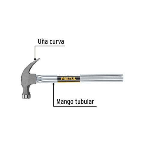 Martillo uña curva 16 oz, mango tubular, Pretul | MT-16P | 20595