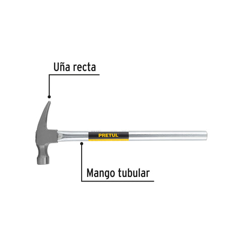 Martillo uña recta 20 oz, mango tubular, Pretul | MTR-20P | 20597