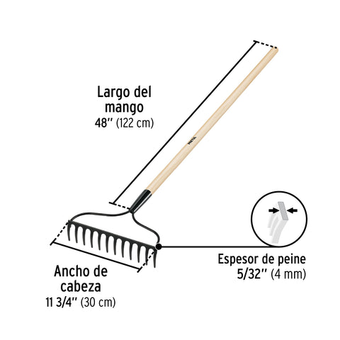 Rastrillo jardinero, 12 dientes, Pretul | R-12AL-P | 20613