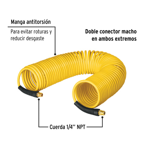 Manguera para compresor, tipo resorte, 7.6m x 1/4', Pretul | MAN-R-7P | 20659