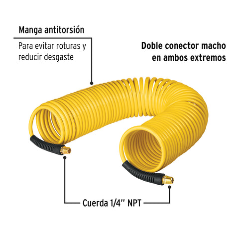 Manguera para compresor, tipo resorte, 15.2m x 1/4', Pretul | MAN-R-15P | 20660