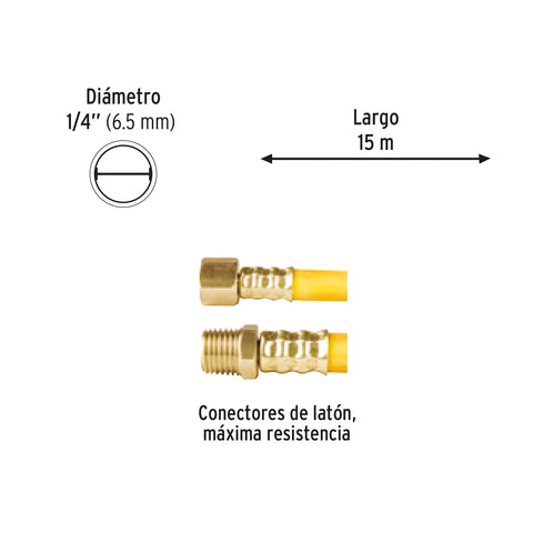 Manguera para compresor, de PVC, 15m x 1/4', Pretul | MAN-PI-15-1/4P | 20664
