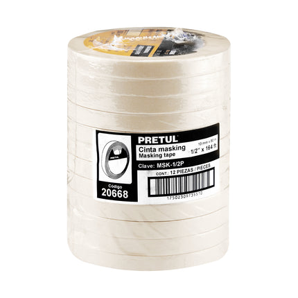 Cinta masking tape de 1/2' x 50 m, Pretul (MSK-1/2P)