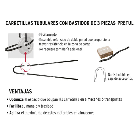 Carretilla 3.5 ft3 roja,angosta, imponchable, tubular,PRETUL | CAP-35FB | 20674