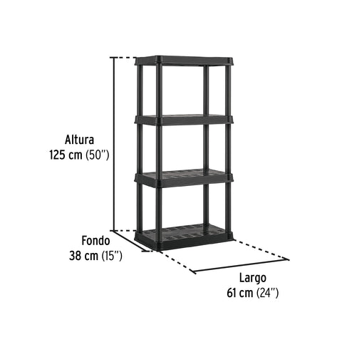Estante plástico 4 repisas cap. 45 Kg, 125x38x61, PRETUL | EST-4P2 | 20682