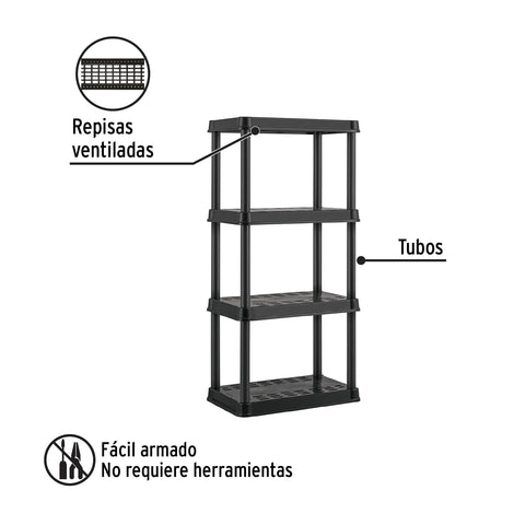 Estante plástico 4 repisas cap. 45 Kg, 125x38x61, PRETUL | EST-4P2 | 20682