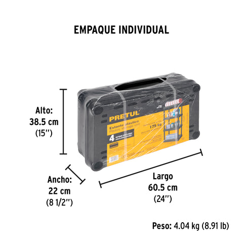 Estante plástico 4 repisas cap. 45 Kg, 125x38x61, PRETUL | EST-4P2 | 20682
