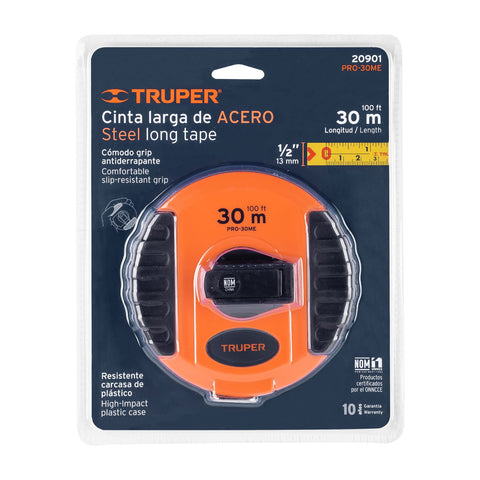 Cinta métrica larga 30 m, metálica, carcasa plástica, TRUPER | PRO-30ME | 20901